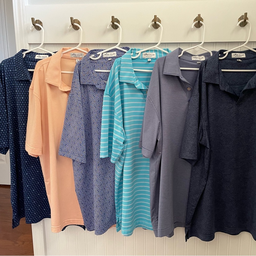 Six (6) Peter Millar Summer Comfort polos, size youth XL